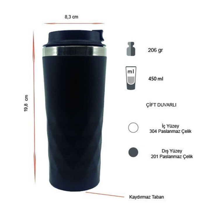 55270 - ÇİFT DUVARLI KUPA ÇELİK BARDAK 450 ML. - 2