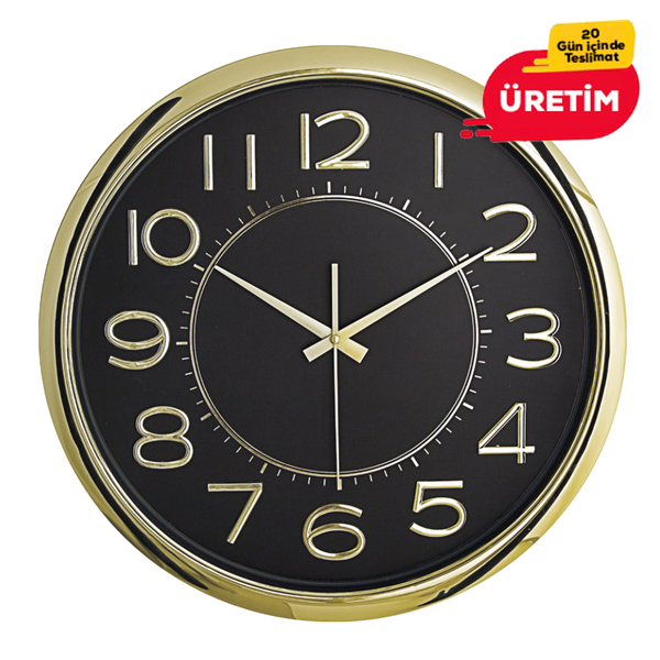 Promosyon TÝTANYUM DUVAR SAATÝ ALTIN SÝYAH (42 CM)