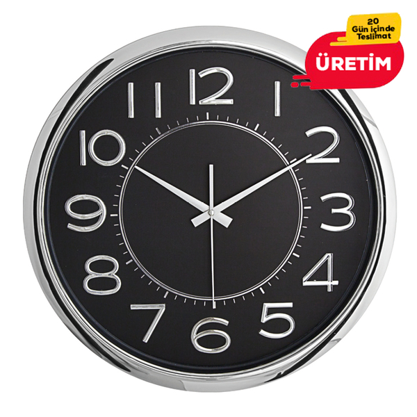 Promosyon TÝTANYUM DUVAR SAATÝ GÜMÜÞž SÝYAH (42 CM)